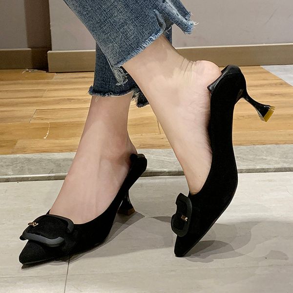 

2019 new fashion winter ladies pumps women's pointed toes thin med heels shallow shoes woman 3 colors comfort daily dress shoes, Black