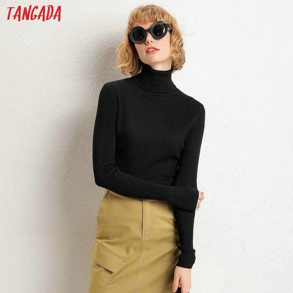 

tangada fashion women turtleneck thin sweater long sleeve solid stretchy pullovers female chic knitted aqj13, White;black