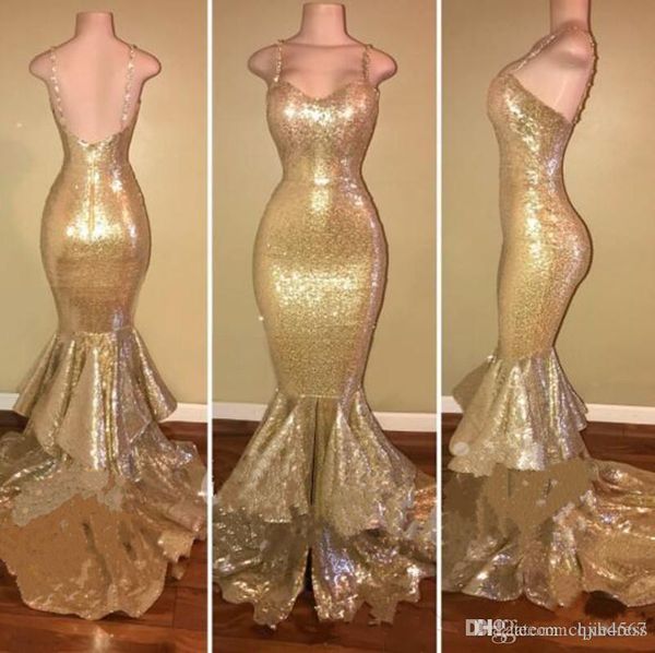 

2019 new gold бретельках sequined русалка пром платья многоуровневая оборками бисером формальные пром вечернее платье aw352, Black