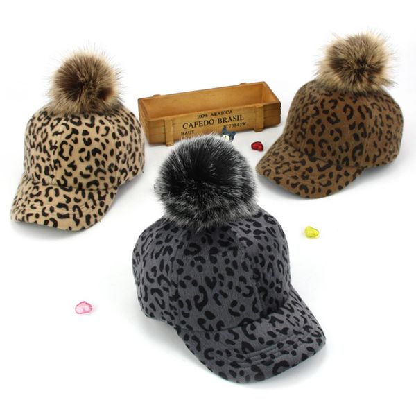 

2018 new velvet baseball cap women faux fur pompom leopard cap winter hats for girls ladies casual warm fur ball caps, Blue;gray