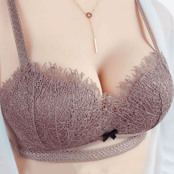 

push up bra wireless bras fashion new eyelash women bra three and eye wireless lingerie underwear half cup cozy women bra, Red;black