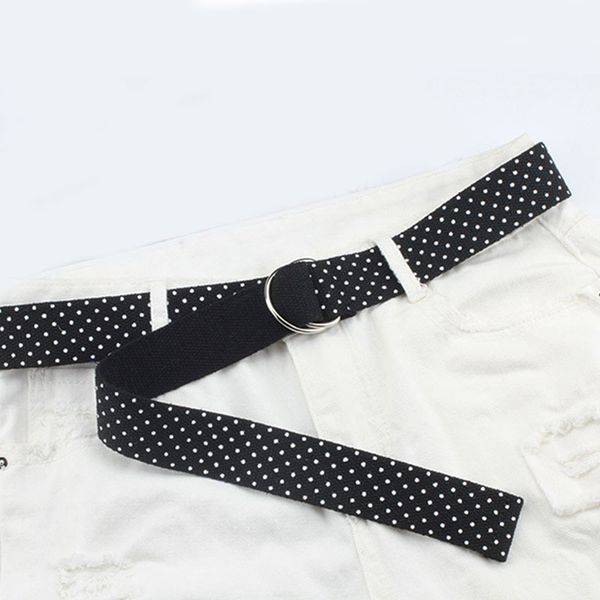 

polka dot print canvas women belts cummerbunds canvas waist belts casual checkered 2020 waistband 130cm white dot female belt, Black;brown