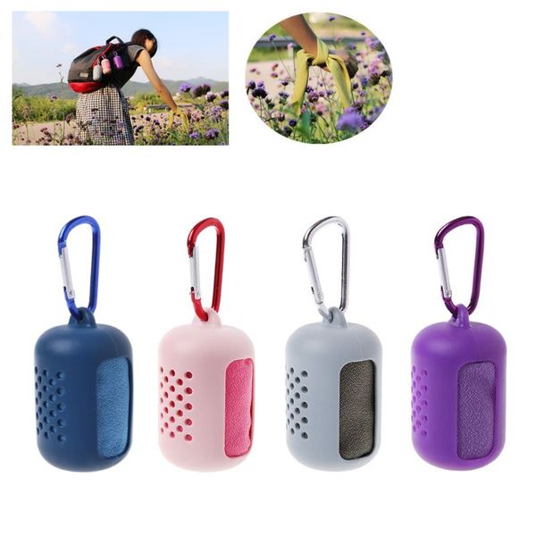 

foldable mini towel portable hiking camping quick dry towel with silicon case
