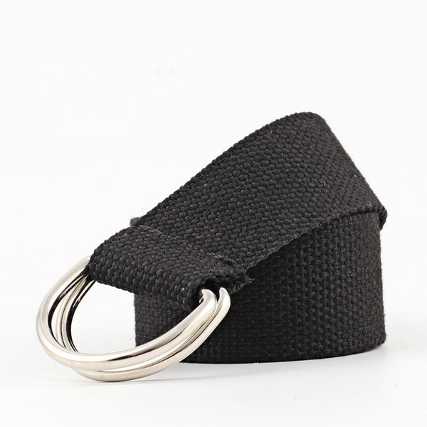 

9 colors women men canvas waist belts double rings buckle waistband strap belts double ring shape solid waist casual belt, Black;brown