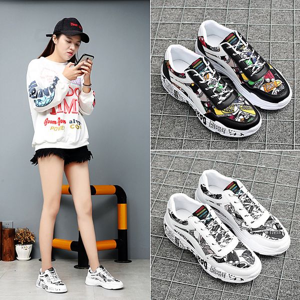 

sport mode femme 2020 nouveautes spring shoes men's shoes korean wild couple canvas thick bottom young students dad, Black