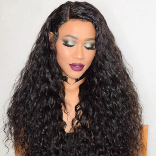 

loose curly brazilian virgin human hair lace front wigs pre plucked hairline side part 180density deep wave 360 lace frontal wig, Black;brown