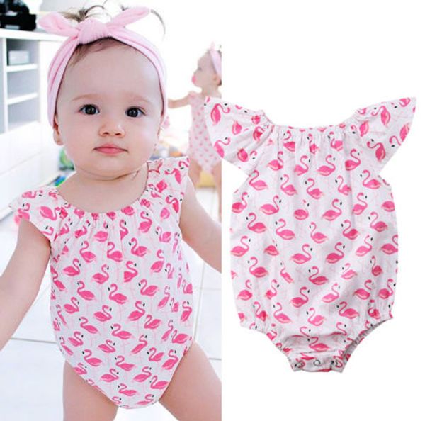 

us stock infant baby girls summer pretty bodysuit cartoon red birds print jumpsuit clothes sleeveless bodysuit 0-24m, White