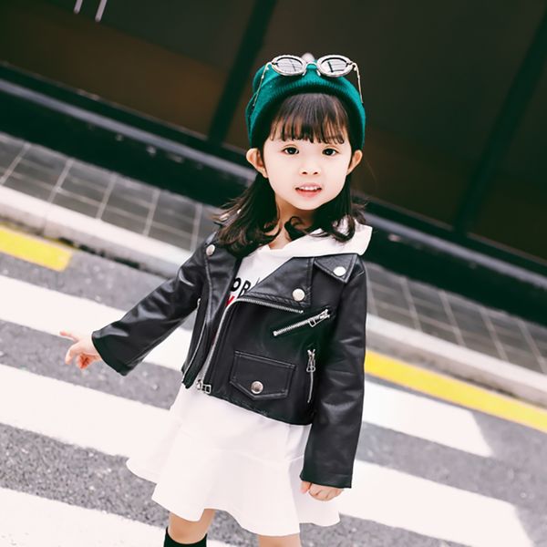 

Spring Autumn Kids PU Leather Jackets For Girls Leather Zipper Jacket Children Outerwear Baby Boys Leather Coat Girls Clothing, Black