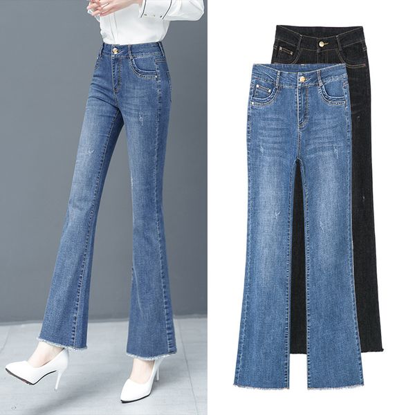 

cowboy pants of bootleg women cultivate morality show restoring ancient ways of tall waist long trousers fashion, Blue