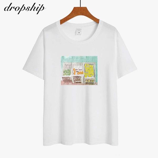 

dropship summer cotton tshirt woman graphic tees casual women loose t shirt basic short sleeve korean fashion clothing, White