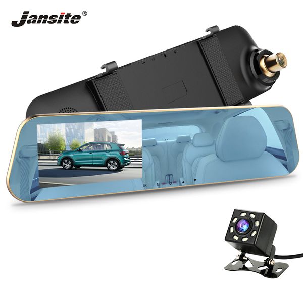 

jansite 4.3'' mirror dash cam vehicle camera high resolution car dvr dual lens g-sensor tf card auto registrator loop recording