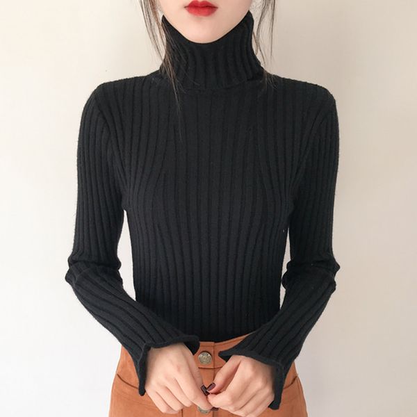 

2019 autumn winter thick sweater women long sleeve side slit turtleneck sweaters slim pullovers knitted warm femme sweater, White;black