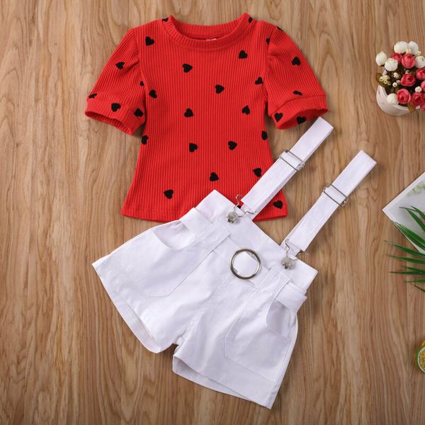 

2pcs toddler kids baby girl valentine's day clothes +pants overall outfit, White
