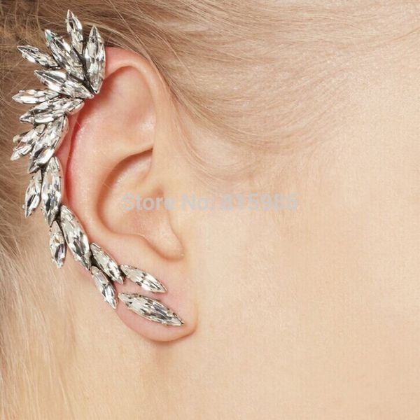 

europe and america trendy style fashion beautiful clip earrings set with full crystal ear cuff, Silver