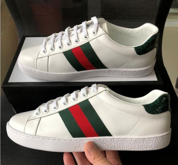 

with box fa hion de igner hoe man luxury ca ual ace hoe genuine leather with bee tiger nake green red tripe neaker