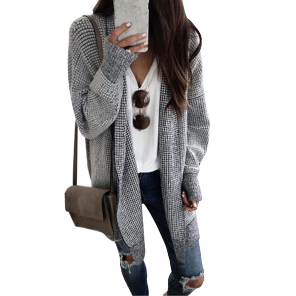 

nibesser women open stitch black and white plaid long knitted cardigans sweaters female casual coat outwear new autumn winter, White;black