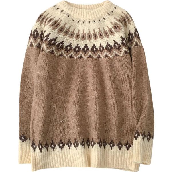 

autumn and winter new women's retro loose stitching sweater women, White;black