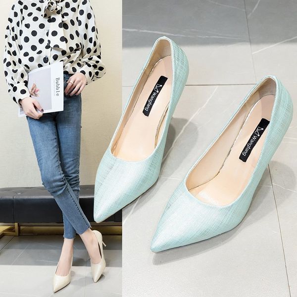 

casual heels 2020 women's shoes with spikes sandals ladies shallow mouth pumps slip om lace-up all-match comfortable, Black