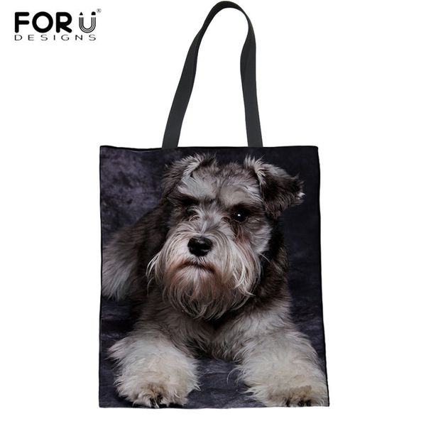 

forudesigns cute 3d animal schnauzer youth girls summer beach bags eco-friendly shopping bags for women daily use cloth handbags