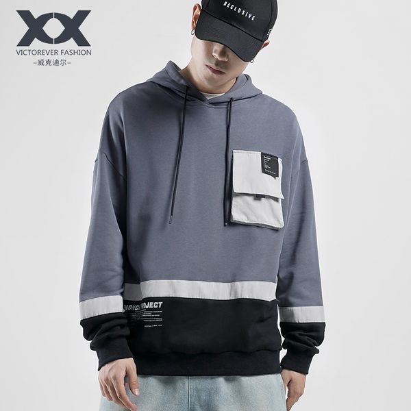 

japanese style hooded sweatshirt male contrast color loose youth college wind stitching sweatshirt coat male, Black