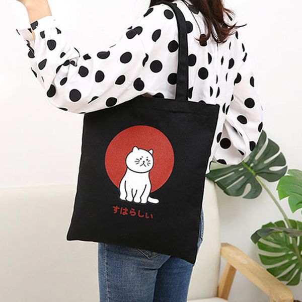 

canvas tote print lady bag women canvas printing cute cat shoulder bags fashion large capacity eco shopping bag daily items #5$