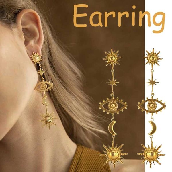 

simple retro moon sun metal gold ladies pendant earrings jewelry gift fjsl, Silver