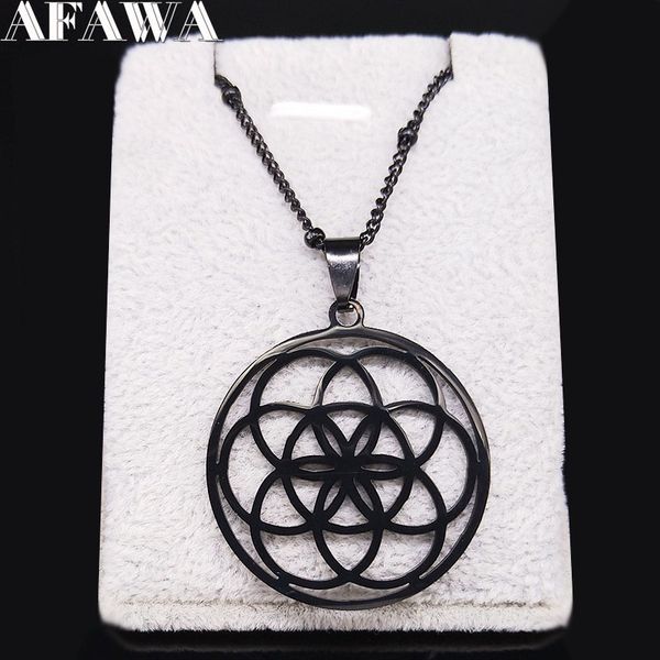 

2020 yoga flower of life stainlessÂ steel chain necklace for women silver color statement necklace jewelry gift colgantes n20060