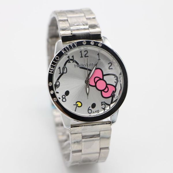

new hello kitty watch stainless steel wrist watch quartz promotional item fashion 10pcs, Slivery;brown