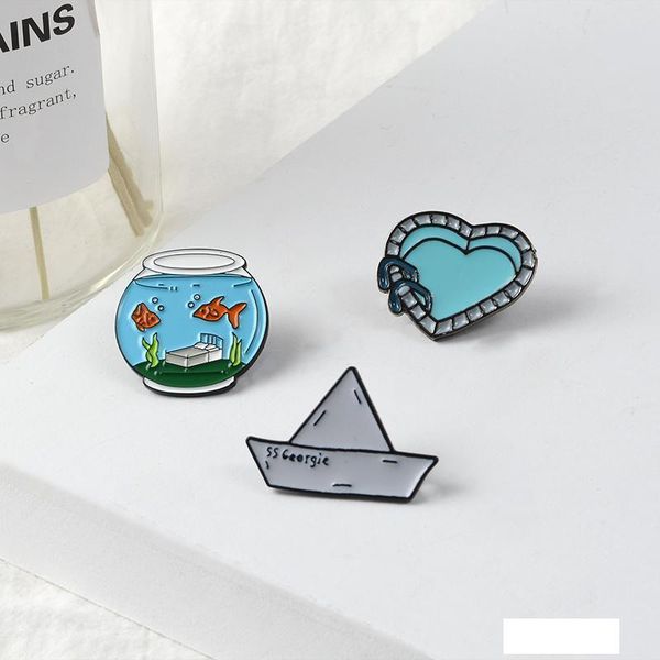 

fish tank boat pool pin love swimming water bed sleep enamel brooches badges denim lapel pin for kids swim lover gifts, Gray