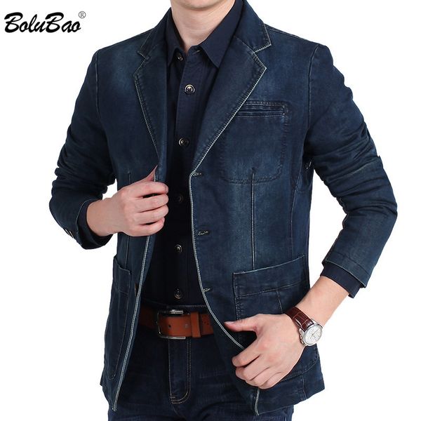 

bolubao мужские куртки business slim fit denim пальто моды мужской пиджак сплошной цвет вскользь men джинсовой куртки, Black;brown