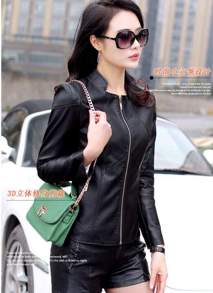 

women spring and autumn business english new style boutique personality slim european and american large size leather coat / 3423 m-4xl, Black