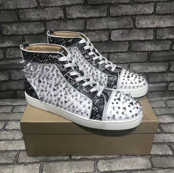 

2019 with box and dustbag genuine leather high casual shoes designer brand red bottom sneakers mens party lovers casual shoes, Black