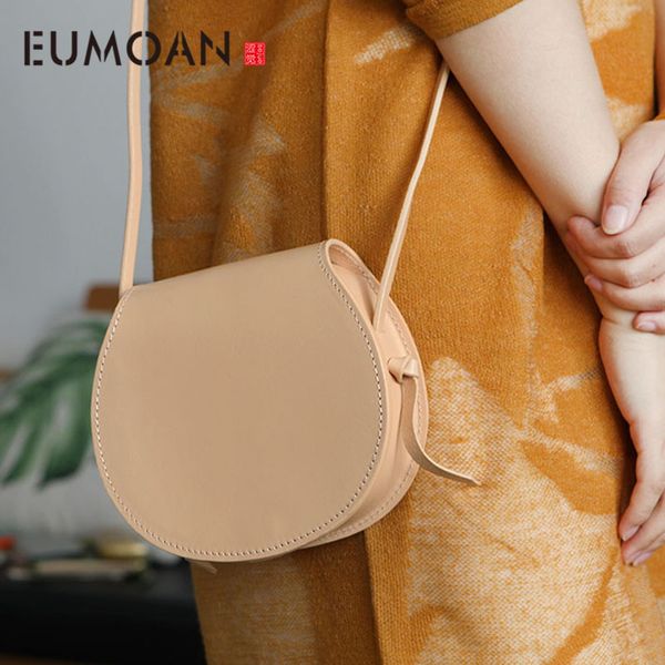 

eumoan women's leather one-shoulder bag, semi-round bag, vintage literature and art all-match women's slanted bag