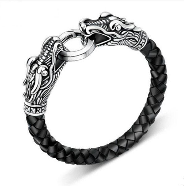 

leather tibetan silver men bracelet titanium fashion male vintage accessories parataxis dragon bracelet men jewelry sl090, Golden;silver