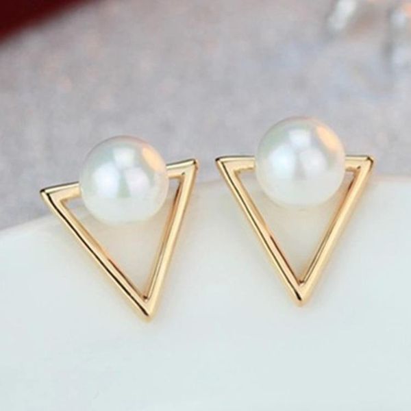 

2016 girl simple studs earings fashion jewelry triangle pearl earrings brincos for women gold perle boucles d'oreilles femmes, Golden;silver