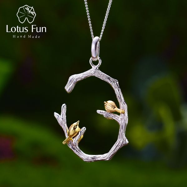 

lotus fun real 925 sterling silver natural original fine jewelry 18k gold bird on branch pendant without necklace for women gift