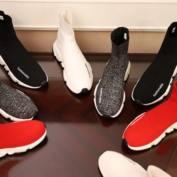 

2019 весной черные носки туфли высокие трикотажные стрейч дышащие теннисные туфли