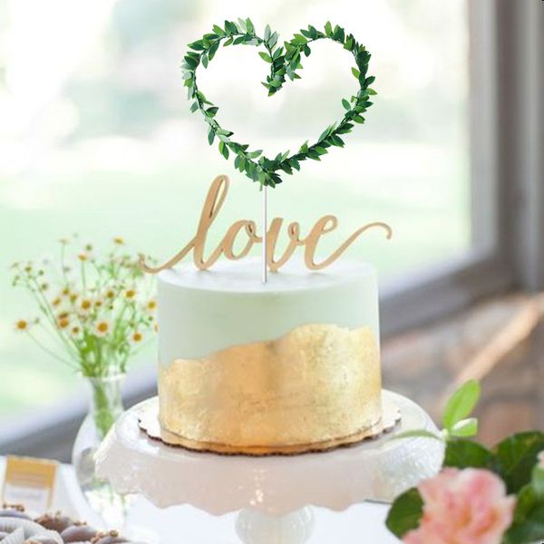 

5/10pcs green leaf heart cake er woodland wedding decoration cake baby shower birthday party bridal shower supplies