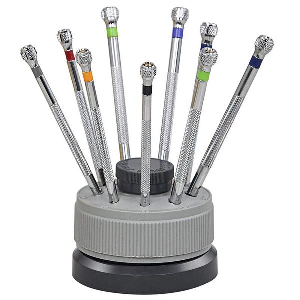 

set of 9 professional watch screwdrivers on stand