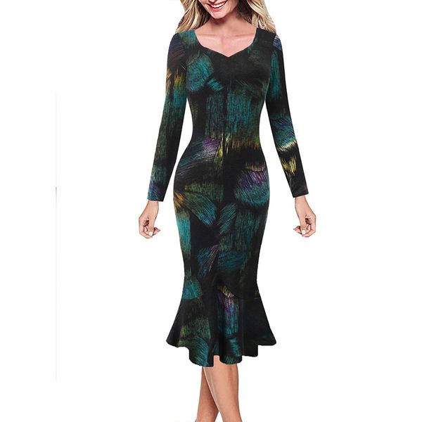 

vfemage женская элегантный vintage leopard печати solid pinup повседневный коктейль партия bodycon монтажн русалка midi mid теленок-платье 1, Black;pink