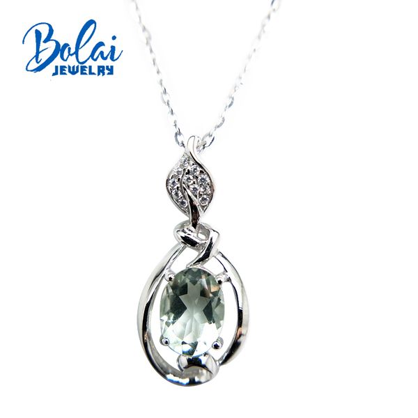 

bolaijewelry,classic rose silver pendant necklace natural green amethyst gemstone fine jewelry for women anniversary party gift