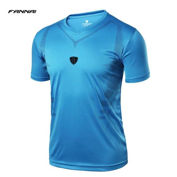 

fannai men short sleeve t-shirt outdoor v-neck sports quick dry slimming body shapers running athletic shirts fn07, Black;blue