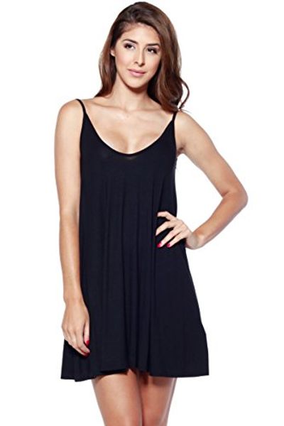 

a+d womens casual v-neck spaghetti swing slip tank dress, Black;gray