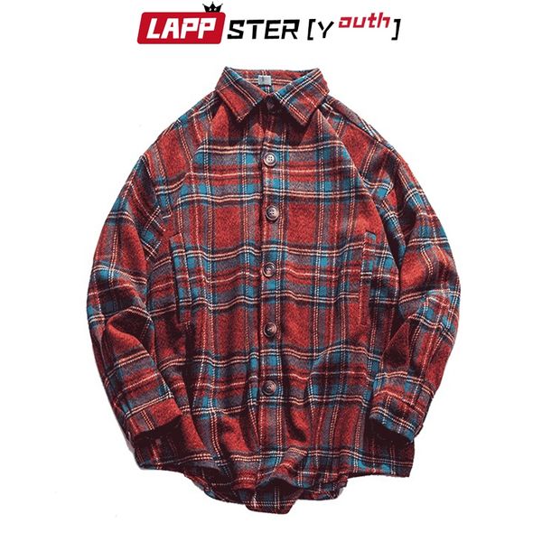 

lappster-youth men streetwear plaid wool coats 2019 harajuku vintage korean style jackets coats mens hip hop jackets windbreaker, Black