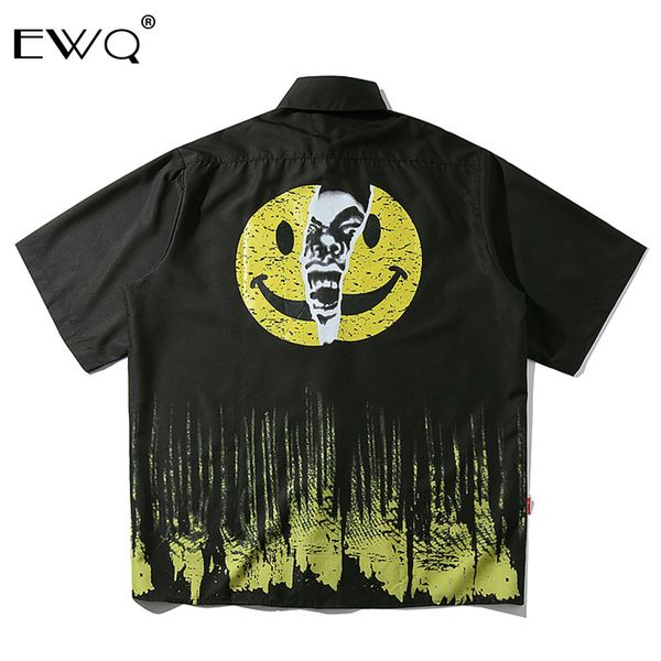 

lanmrem 2019 summer new shirt for men and women personalitydesign tide printing shirt loose short sleeve black male 9y383, White;black