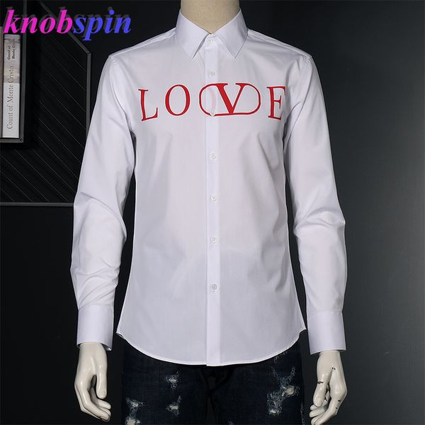 

europe fashion letters print shirt men brand quality cotton long sleeve slim chemise social camisas casual business male shirts, White;black