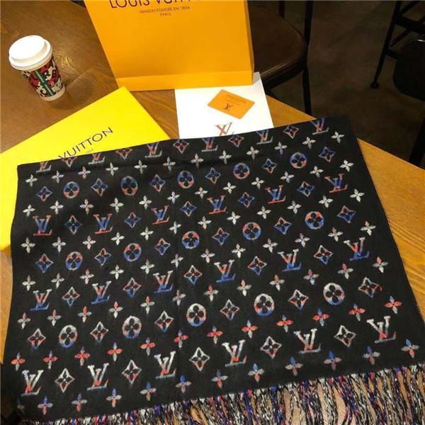 

19ss luxurious brands design monogram multicolour wool scarf women men fashion shawl tippet cashmere lady scarves 180*70cm, Blue;black