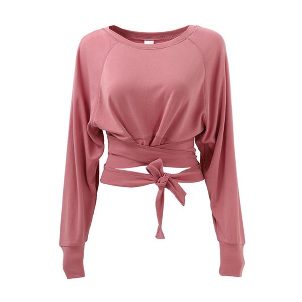 

2020 new women yoga shirt short style long sleeve loose bandage dry fast sports sweater women running gym dance clothes, White;red
