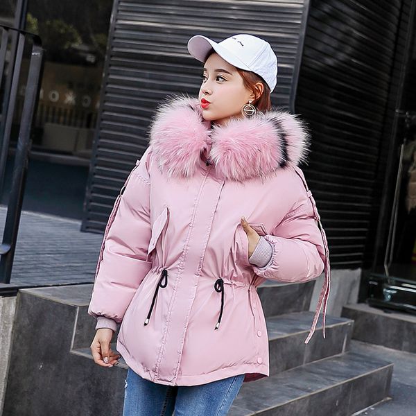 

2019 new fashion short winter jacket women hooded winter coat ladies loose parka fur collar cotton padded jacket, Black