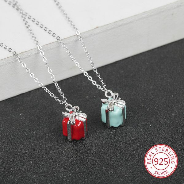 

s925 sterling silver female necklace small gift box shape pendant fine jewelry europe and the united states popular 2019 new hot